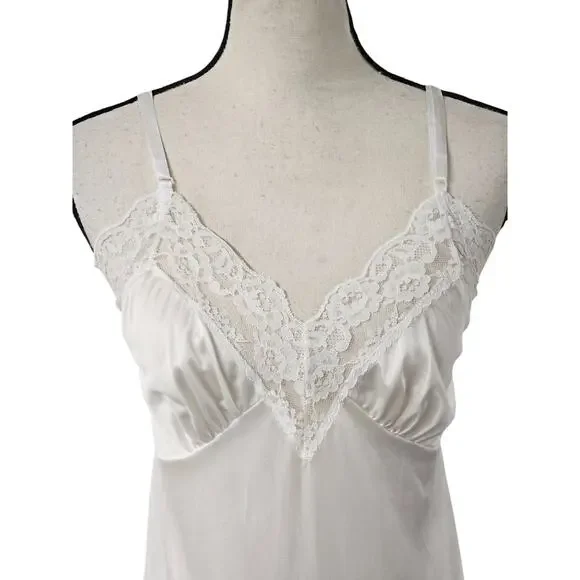 Vtg Sliperfection Womens Babydoll Midi Slip Dress Size M 38 Satin Lace - Picture 2 of 9